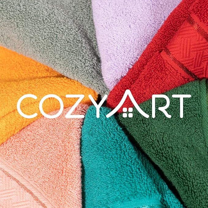 COZYART Formal Green Bath Towel Set 6 Piece, Luxury 100% Turkish Cotton 650GSM Hotel Quality, Soft, Absorbent,Towel Sets for Bathroom | 2 Bath Towels 2 Hand Towels 2 Washcloths