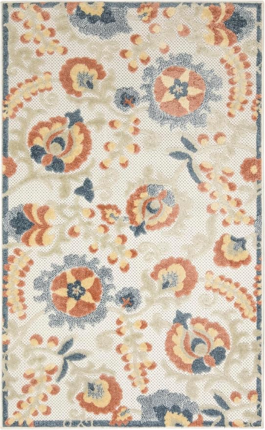 Nourison Home Aloha Grey Multicolor 2'8" x 4' Area Rug - Easy Clean, Non Shedding, Bed Room, Living Room, Dining Room, Kitchen (3' x 4')