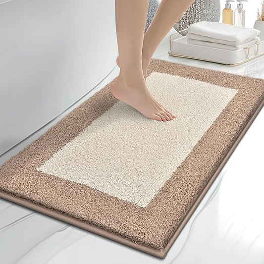 Bathroom Rugs 20" x 30", Non-Slip Extra Soft Absorbent Bath Rugs, Machine Washable Quick Dry Bath Mats for Bathroom Floor, Shower, Bathtub and Sink, Beige & Grayish Brown