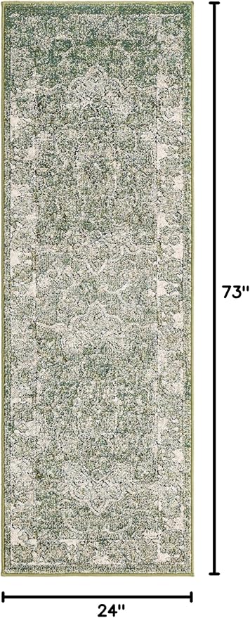 Unique Loom Isabella Collection Area Rug - Adjani (2' x 6' 1" Runner, Green/ Ivory)