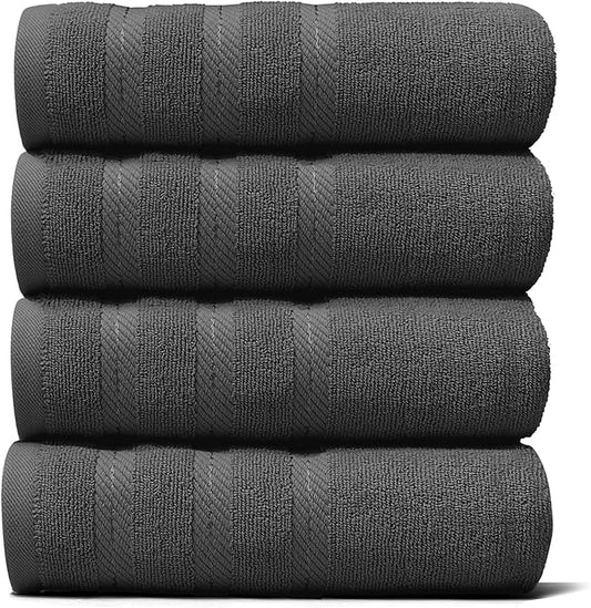 Hearth & Harbor Luxury Hand Towels - 100% Ring Spun Cotton Hand Towels for Bathroom, Shower, Spa, Soft & Absorbent Towels, 4 Piece Set, Gray