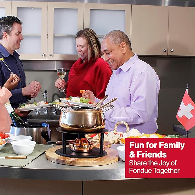 Swissmar Peak 10-Piece Copper-Plated Stainless Steel Fondue Set - Ideal for Oil & Broth Fondue - Perfect for Kitchen Collection & Wedding Gift Giving - 1.25 Liter / 1.32 Quarts