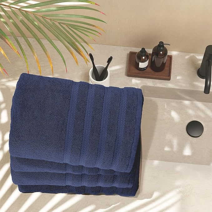 Hearth & Harbor Bath Towels for Bathroom - 100% Ring Spun Cotton Luxury Bathroom Towels - Soft & Highly Absorbent 4 Bath Towels, Navy