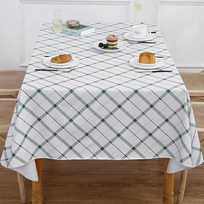 Heavy Duty Vinyl Tablecloth with Flannel Backing Waterproof Oil-Proof Plastic Table Cloth Stain-Resistant Wipeable Rectangle or Square Table Cover for Indoor and Outdoor (Green Plaid，60x102 Inch)