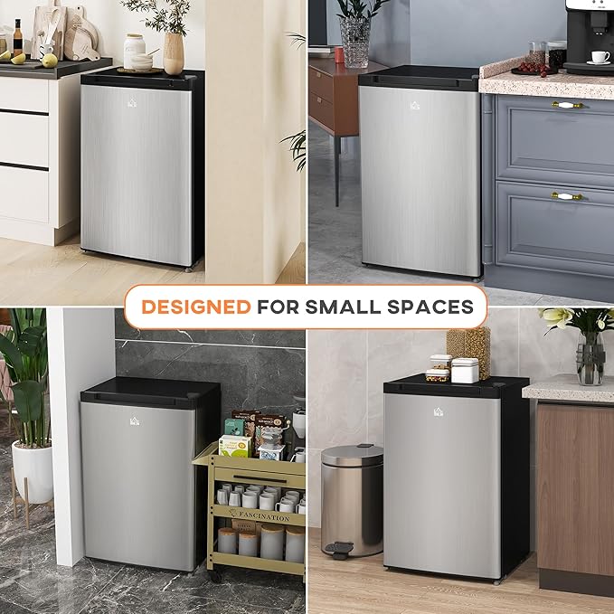 HOMCOM Mini Freezer Countertop, 3 Cu.Ft Compact Upright Freezer with Removable Shelves, Reversible Door for Home, Dorm, Apartment and Office, Silver