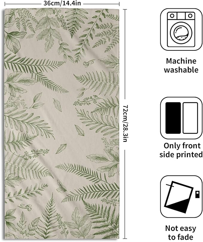 Imiss Sage Green Herbs Leaves Hand Towels 14.4 x 28.3 Inch - Wild Fern Leaf Plants Guest Bathroom Towels Decoration Seasonal Small Fingertip Towels Set of 2 for Face,Shower,Gym