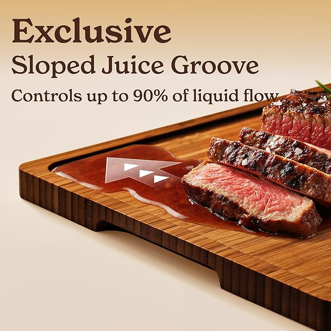 SMIRLY Bamboo Cutting Boards, Brown Bamboo Wood Cutting Board for Kitchen, Set of 4 with Holder & Deep Juice Groove, Butcher Block for Chopping Meat, Charcuterie Cheese Serving Tray, Kitchen Gadgets