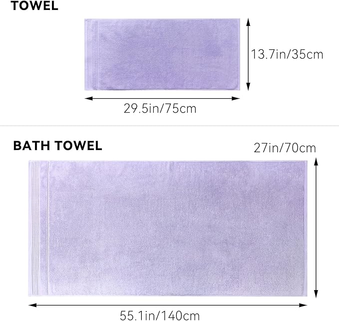 Thmyo Pack of 2 Premium Cotton Super Soft Bathroom Towels Set, 400 GSM Highly Absorbent Towel for Daily Use, Gym, Spa and Hotel, 1 Bath, 1 Hand, Purple
