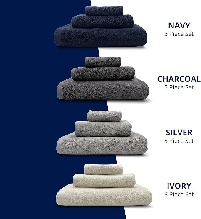 Lincoln & Palm 3 Piece Turkish Towels Set, Thick, Soft, Plush 700 GSM Spa & Hotel Quality, Silver Infused SILVERbac | Bath 58x30, Hand 30x16, Face Wash Cloth 13x13 (3 Piece Towel Set, Ivory)