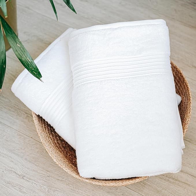 Milara Turkish Super-Plush Bath Towels Set 2-Piece | Premium Cotton Bath Towel Set Absorbent, Durable with Hanging Loops | White Color Turkish Bath Towels, (27 x 54 Inches)