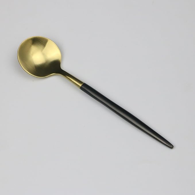 20-Pieces Luxury Black Handle Gold 18/10 Stainless Steel Flatware Set, Matte Finish, Service for 4