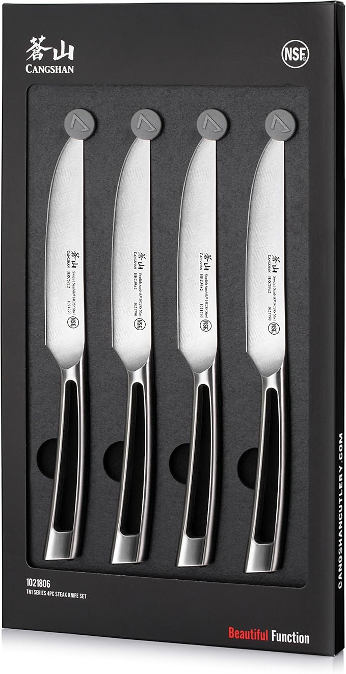 Cangshan TN1 Series 1021806 Swedish 14C28N Steel Forged 4-Piece Steak Knife Set