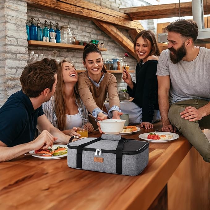 Lifewit Double Decker Insulated Casserole Carrier for Hot or Cold Food, Casserole Dish with Lid and Carrying Case, Lasagna Holder for Potluck Parties/Picnic, Fits 9"x13" Baking Dish, Pure Blue