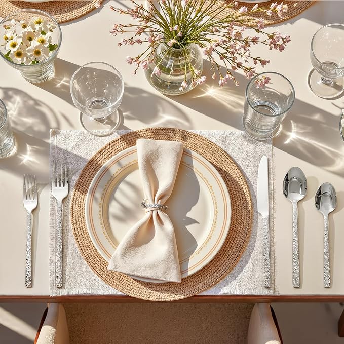 KINGSTONE 20 Pcs Hammered Silverware Set for 4, 18/10 Stainless Steel Heavy Duty Flatware Set, Tableware Cutlery Utensil Sets for Home Restaurant Dishwasher Safe