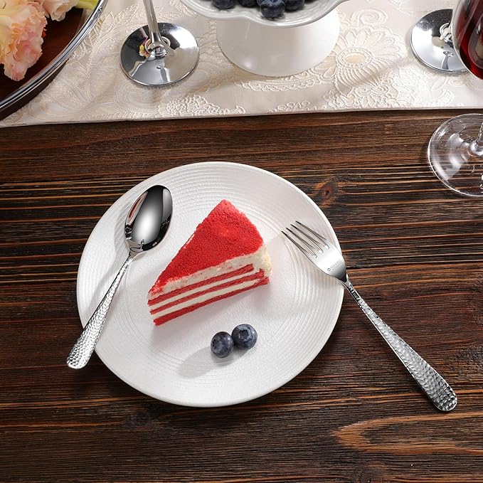 KEAWELL Premium 8-Piece Louise Hammered Fork Set, 18/10 Stainless Steel, Fine Fork Set with Round Edge, Brightly-Mirror polished, Dishwasher Safe. (8, 7.28" Salad Forks)