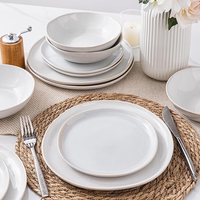AmorArc Ceramic Dinnerware Sets,Handmade Reactive Glaze Stoneware Plates and Bowls Set,Highly Chip and Crack Resistant | Dishwasher & Microwave Safe,Service for 4 (12pc)