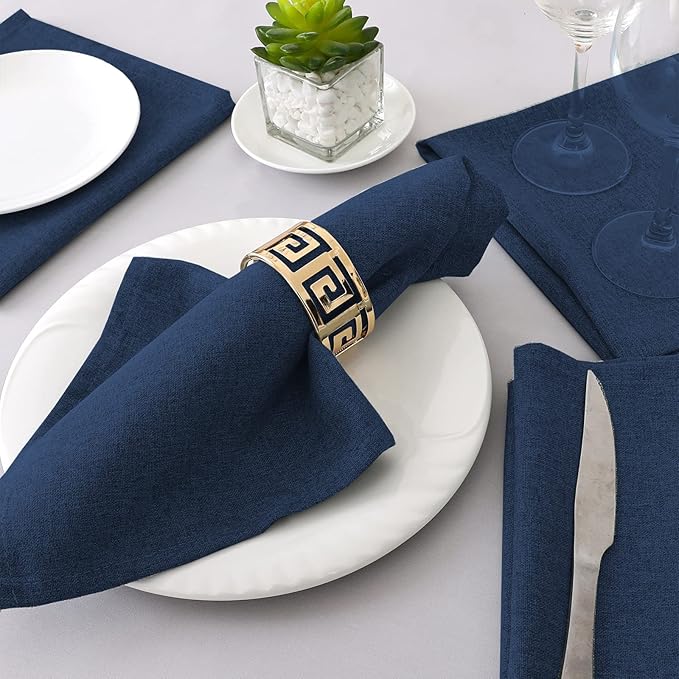 H.VERSAILTEX Linen Textured Cloth Napkins Set of 12 (18" X 18") Linen Textured Dinner Napkins Waterproof Extra Soft Thick Durable Reusable Napkins with Hemmed Edges, Heather Navy