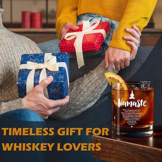 kunlisa Namaste Zen Gifts Whiskey Glasses, Meditation Spiritual Gifts for Women, Gift for Yoga Lovers, 10 oz Drinking Rocks Glasses for Women Whisky Cocktail Scotch Bourbon Liquor