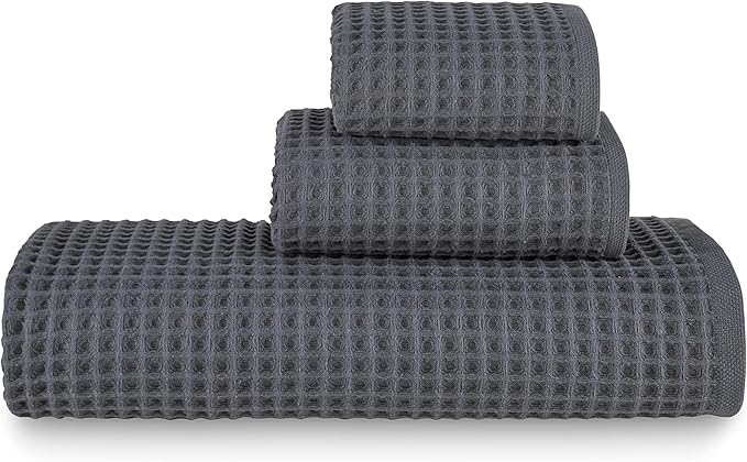 sea me at home Waffle Bath Sheet Set, 100% Turkish Cotton, Includes 1 Bath Sheet, 1 Hand Towel, 2 Face Towels