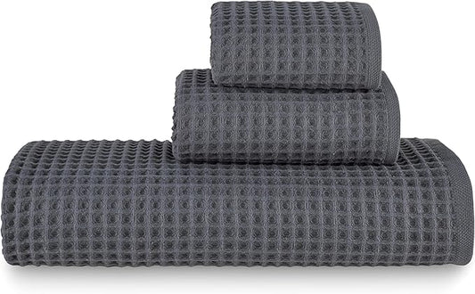 sea me at home Waffle Bath Sheet Set, 100% Turkish Cotton, Includes 1 Bath Sheet, 1 Hand Towel, 2 Face Towels