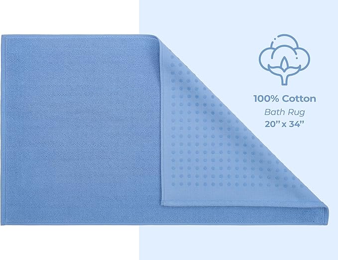 American Soft Linen Bath Rug, 20 in 34 in 100% Cotton Bath Mats Rugs for Bathroom, Slip Reducer Washable Shaggy Form Area Rugs, Sky Blue Bath Rug