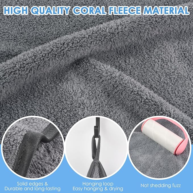 VIVOTE Microfiber Hand Towel, Super Soft & Absorbent Hand Towels with Hanging Loop, Quick Dry Kitchen Hand Towels,Durable Drying Hand Towel for Bathroom, 2 Pieces Grey, 40 x 40 cm