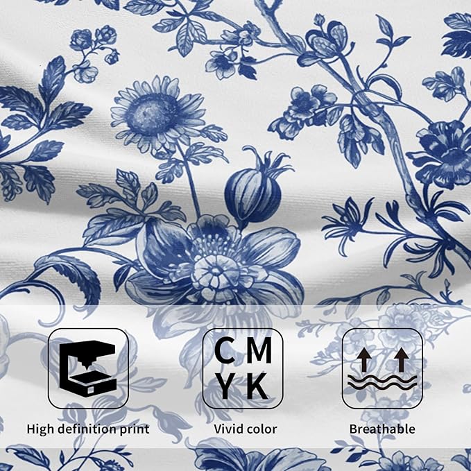 Blue Flowers Hand Towels 14.4 x 28.3 Inch Set of 2 Blue White Decorative Vintage Floral Bathroom Towels Soft Absorbent Microfiber Tea Towel Dish Towel for Sport,Yoga,Gym,Spa