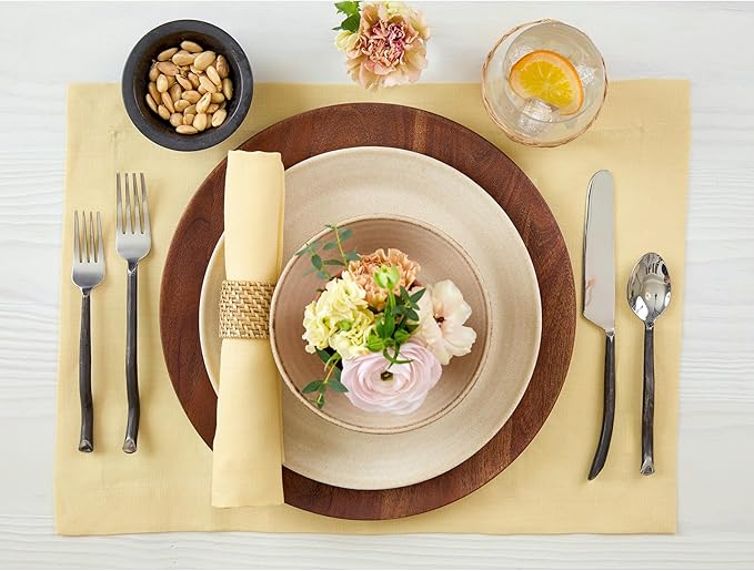 Solino Home Linen Placemats Set of 4 - Golden Straw Placemats 14 x 19 Inch - 100% Pure Linen Table Place Mats - Fete