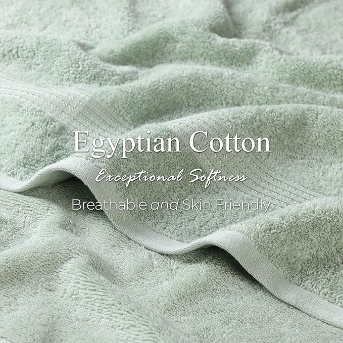 Superior Egyptian Cotton Bath Towel Set, Home Bathroom Towels, Master, Guest Bath, Decor Essentials, Quick Dry, Absorbent, Large Body Towels, Spa, Hotel, Resort, Adult, Kids, Set of 2, Sage