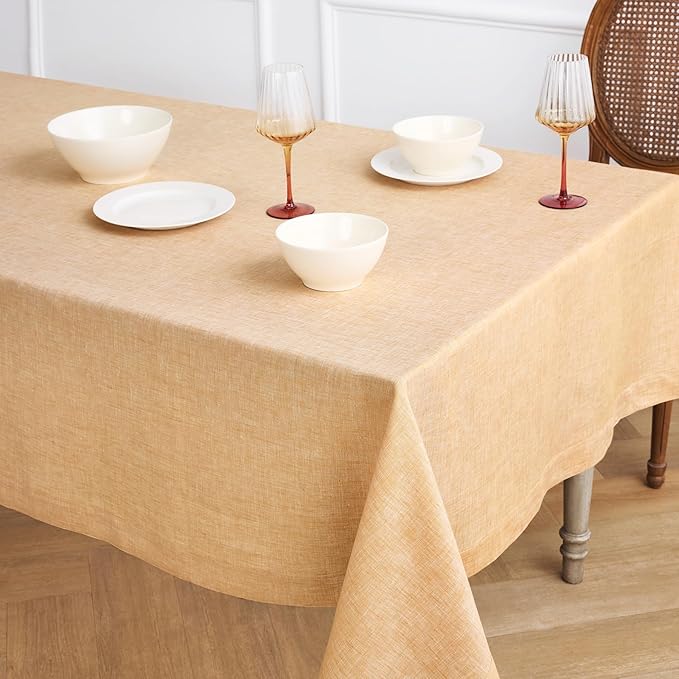 Solino Home Linen Tablecloth 60 x 108 Inch - 100% Pure Linen Golden Nugget Table Cloth for Rectangle Tables - Athena, Machine Washable Tablecloth for New Year
