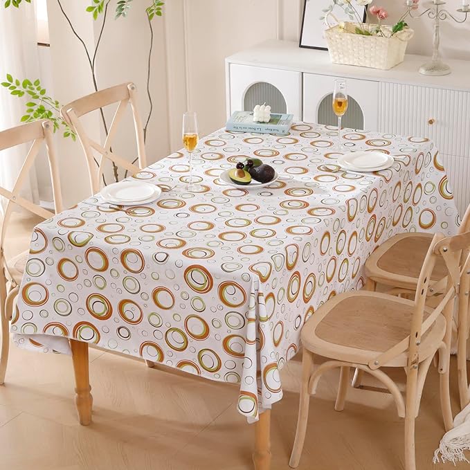 Walrus Heavy Duty Vinyl Tablecloth with Flannel Backing Waterproof Oil-Proof Plastic Table Cloth Stain-Resistant Wipeable Rectangle or Square Table Cover for Indoor and Outdoor (Circle,52x70 Inch)