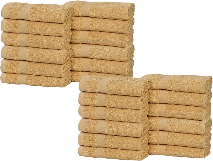 Superior 24-Piece Cotton Face Towel/Washcloth Set, Small Towels for Facial, Spa, Resort, Quick Wash, Gym, Resort, Bathroom Essentials, Master/Guest Bath Decor, Soft, Franklin Collection, Gold