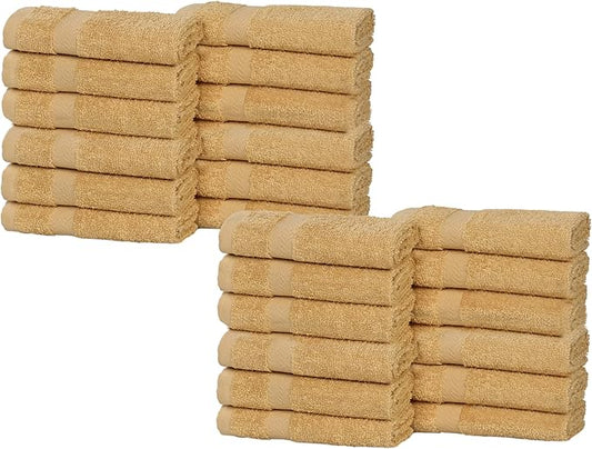 Superior 24-Piece Cotton Face Towel/Washcloth Set, Small Towels for Facial, Spa, Resort, Quick Wash, Gym, Resort, Bathroom Essentials, Master/Guest Bath Decor, Soft, Franklin Collection, Gold