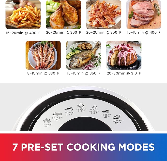 Total Chef 3.8 quart Air Fryer - Aerogrill, Non-Stick Frying Basket, French Fry, Digital Touch Screen, 7 Presets, Friteuse électrique, Countertop Cooking Kitchen Appliance, Black