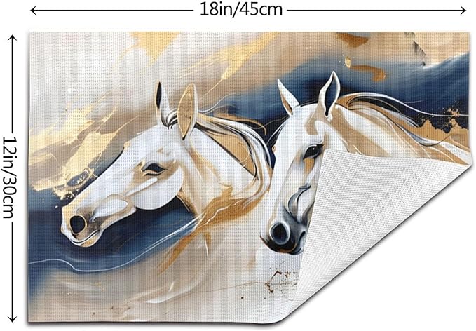 Horse Placemats Set of 4 Linen 12"x18" Washable Heat-Resistant Modern Decorative Kitchen Table Mats for Dining Outdoor Home Decor Cute Place Mats