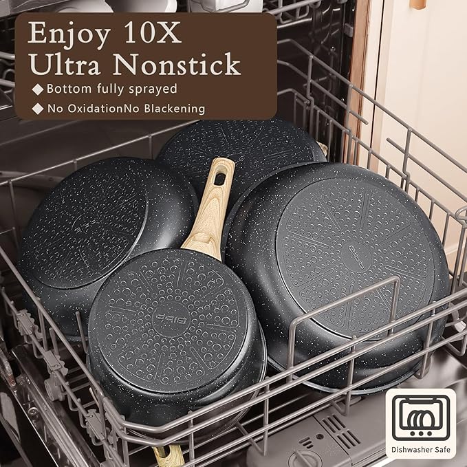 GiPP Ceramic Pots and Pans Set Non Stick - 17 Pcs Nonstick Cookware Set, Non-toxic Healthy Kitchen Cooking Set w/Frying Pans Set, Dishwasher Safe, PFAS PTFE PFOA PFOS Free