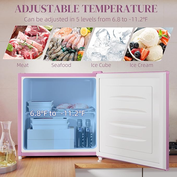 HOMCOM Mini Freezer Countertop, 1.1 Cu.Ft Compact Upright Freezer with Removable Shelves, Reversible Door for Home, Dorm, Apartment and Office, Pink