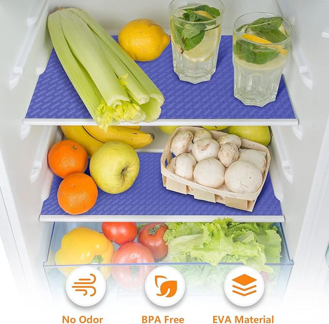 Shelf Liners for Kitchen Cabinets Refrigerator Liners Waterproof Plastic Kitchen Cupboard Liner Non Adhesive Drawer Mats EVA Material Fridge Liner for Shelves - Blue 11.8 x 59 Inches