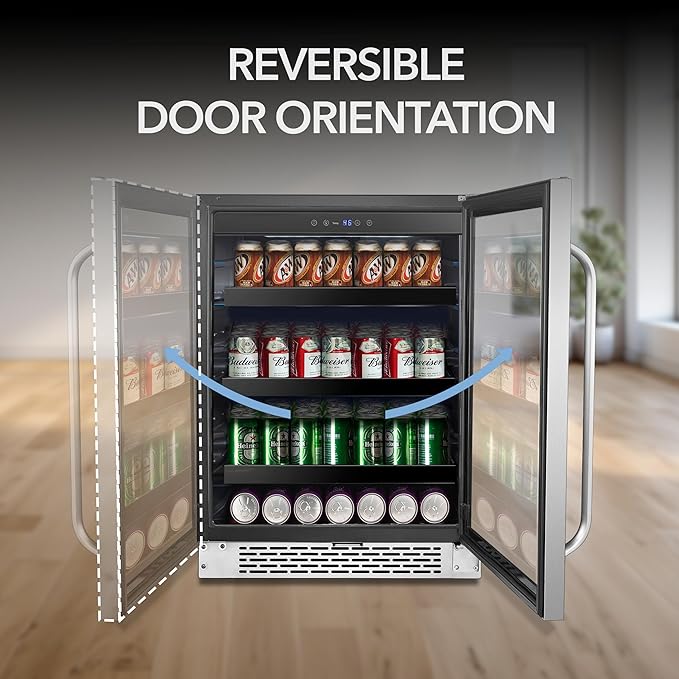 Whynter 180 BBR-148SB Built-in 182 Can Undercounter Beverage Refrigerator with Reversible Door, Digital Control and Lock, 5.1 Cubic Feet, Stainless Steel