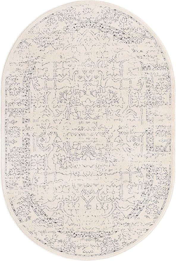 Unique Loom Isabella Collection Area Rug - Adjani (4' 1" x 6' 1" Oval, White/ Blue)