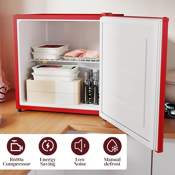 HOMCOM Mini Freezer Countertop, 1.1 Cu.Ft Compact Upright Freezer with Removable Shelves, Reversible Door for Home, Dorm, Apartment and Office, Red