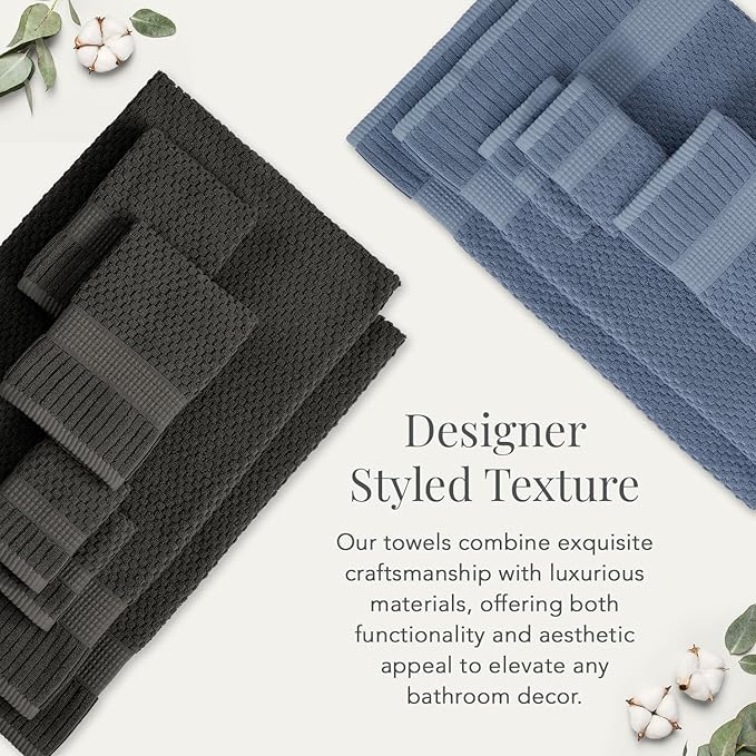 NY Loft 100% Cotton 6 Piece Bath Towel Set | Blue Towels | Oeko-TEX® Standard 100 | Soft & Absorbent, Quick-Dry | 2 Bath Towels 2 Hand Towels and 2 Washcloths | Trinity Collection - Flint Stone