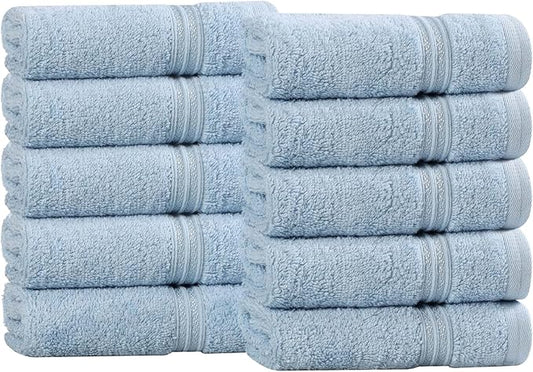 Superior Egyptian Cotton 10-Piece Face Towel Set , Small Towels For Facial, Spa, Quick Dry, Absorbent Towels, Bathroom Accessories, Guest Bath, Home Essentials, Washcloth, Airbnb, Light Blue