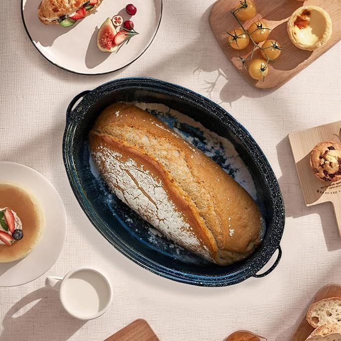 Turkey Roaster Pan 18in Roasting Pan With Lid Enamel Carbon Steel Roaster Pot with 16in Inner Diameter,18 Pound Large Capacity High Temperature Resistance Oval Cookware