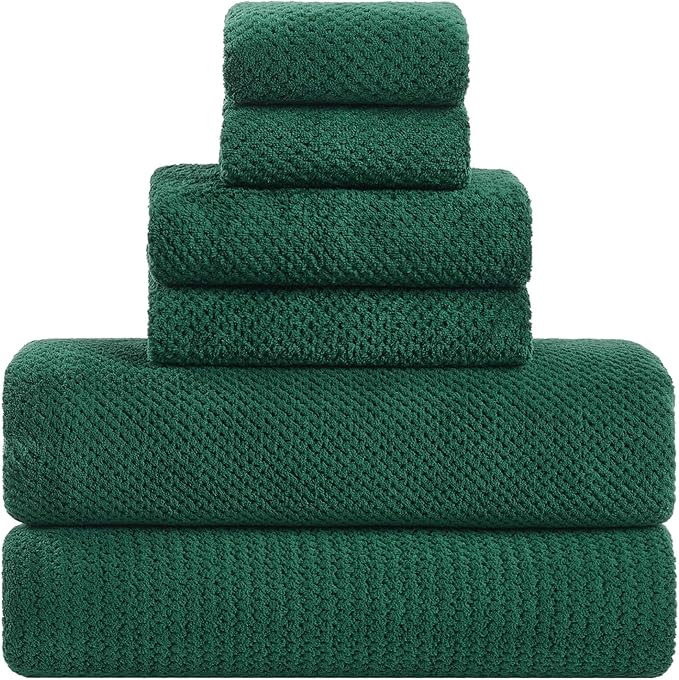 Large Bath Towels Set 30x60 Inches Super Soft Absorbent Quick Dry Luxury Microfiber Shower Towels for Bathroom-Dark Green,Pack of 6