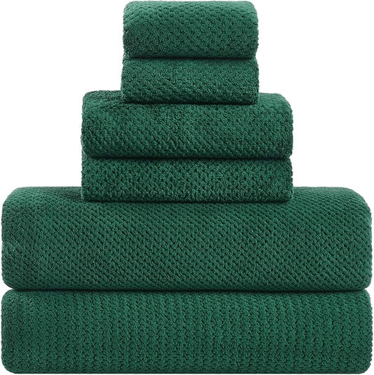 Large Bath Towels Set 30x60 Inches Super Soft Absorbent Quick Dry Luxury Microfiber Shower Towels for Bathroom-Dark Green,Pack of 6