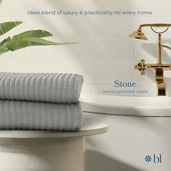Blue Loom Ribbed Bath Sheet & Towel, 100% Cotton 600 GSM, Soft Absorbent Durable Quick Drying Bath Sheet & Bath Towel Set for Bathroom - Mason Set of 2 Stone Grey (65" x 45" & 58" x 30")