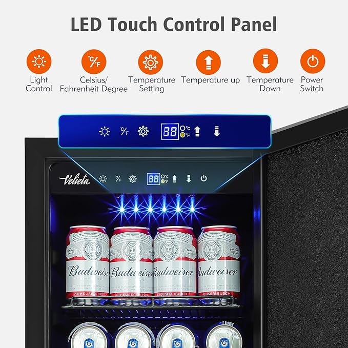 15 Inch Outdoor Beverage Refrigerator Cooler,Stainless Steel 127 Cans Beverage Fridge with French Door Under Counter Built-in or Freestanding, Perfect for Beer, Cola