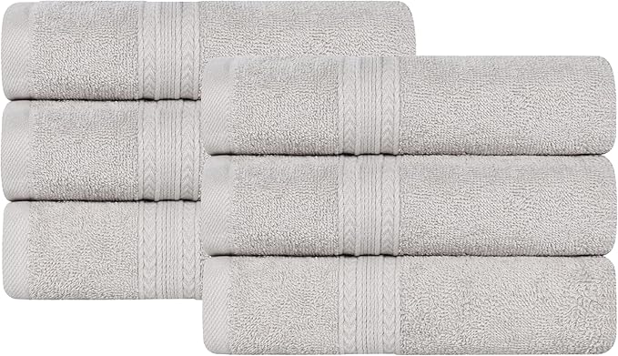 Superior Eco-Friendly Cotton 6-Piece Hand Towel Set, Small Towels for Spa, Resort, Hotel, Guest Bath, Kitchen, Quick Dry, Soft, Bathroom Accessories, Home and Apartment Essentials, Silver