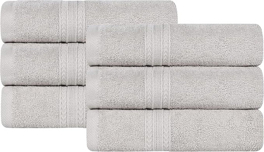 Superior Eco-Friendly Cotton 6-Piece Hand Towel Set, Small Towels for Spa, Resort, Hotel, Guest Bath, Kitchen, Quick Dry, Soft, Bathroom Accessories, Home and Apartment Essentials, Silver